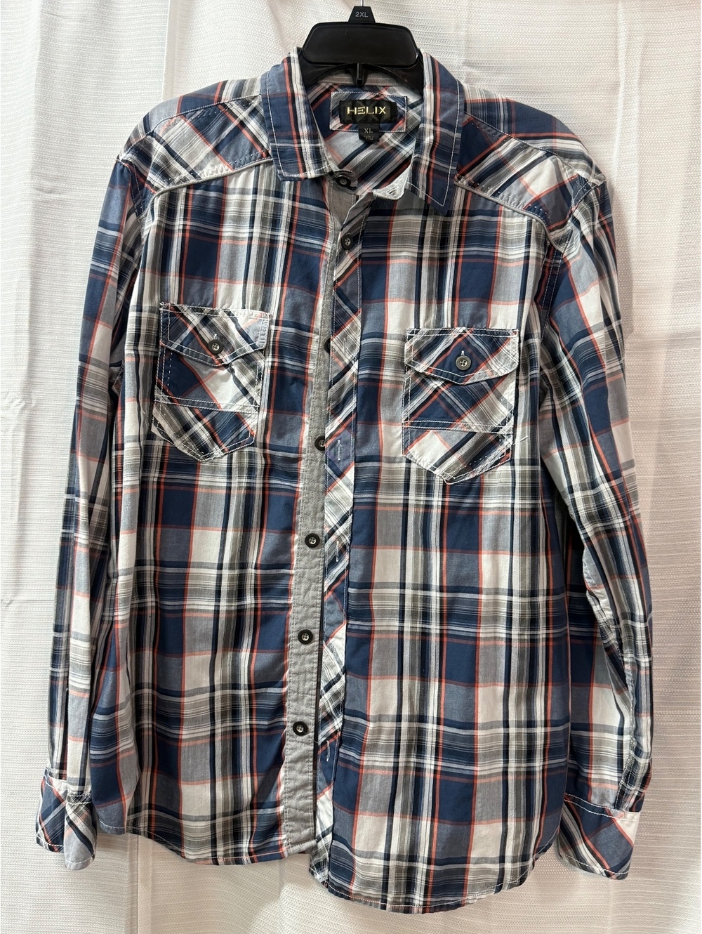 Helix XL Men's Blue and White Plaid Athletic Fit Button-Up Shirt